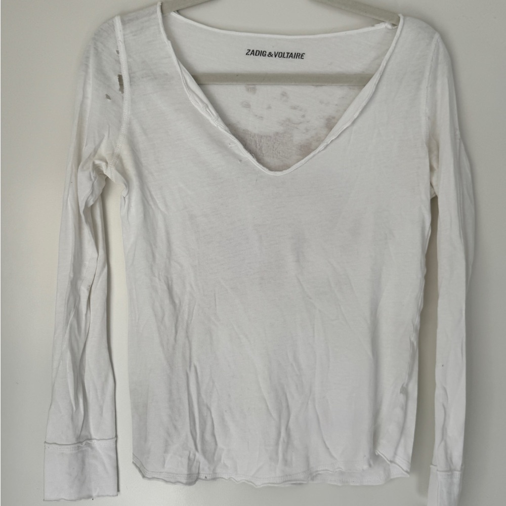 Zadig & Voltaire Cream V-Neck Blouse